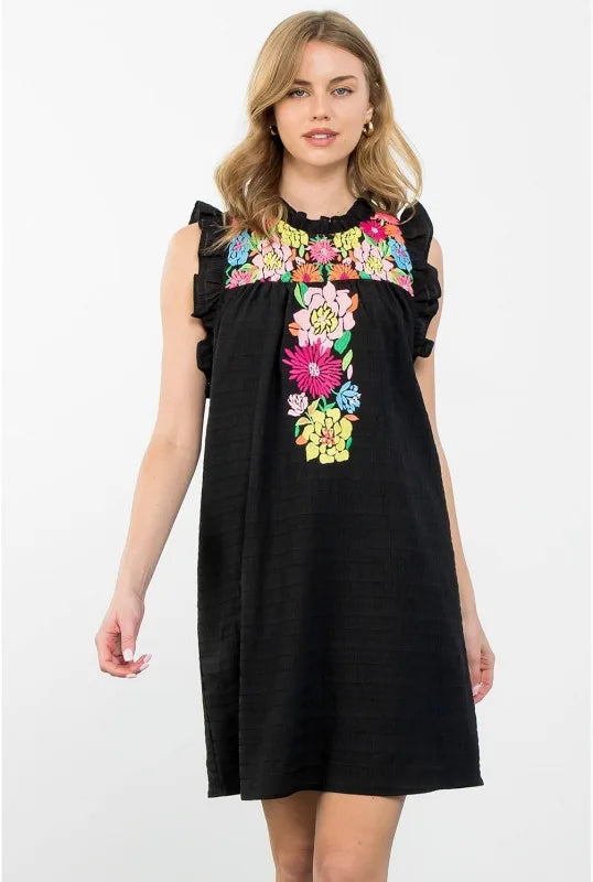 THML Embroidered Detail Textured Dress