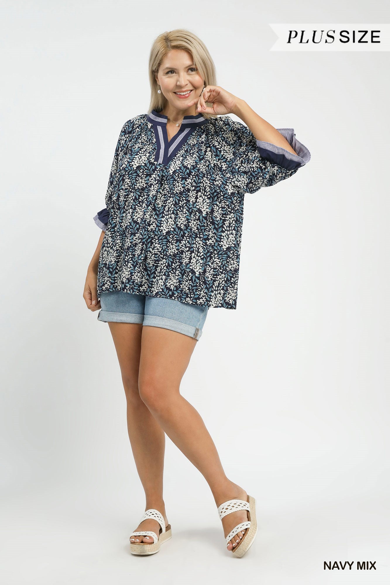 Spring Burst Print V-Neck Top