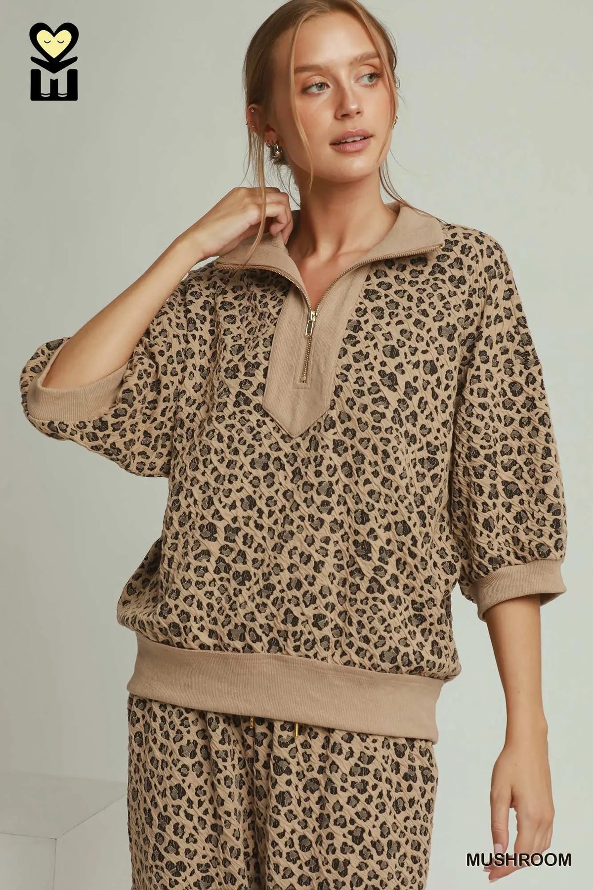 Leopard Jacquard Pullover Half Zip