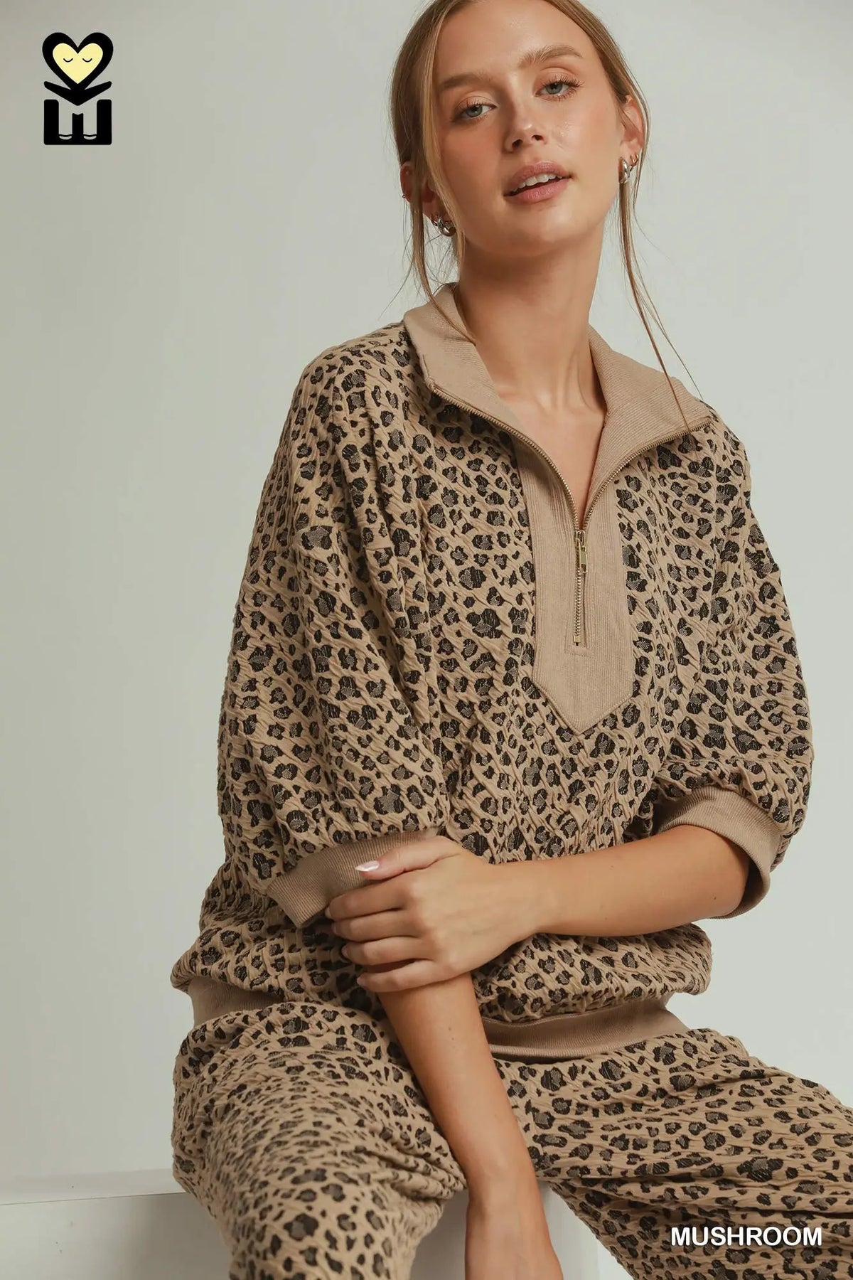 Leopard Jacquard Pullover Half Zip