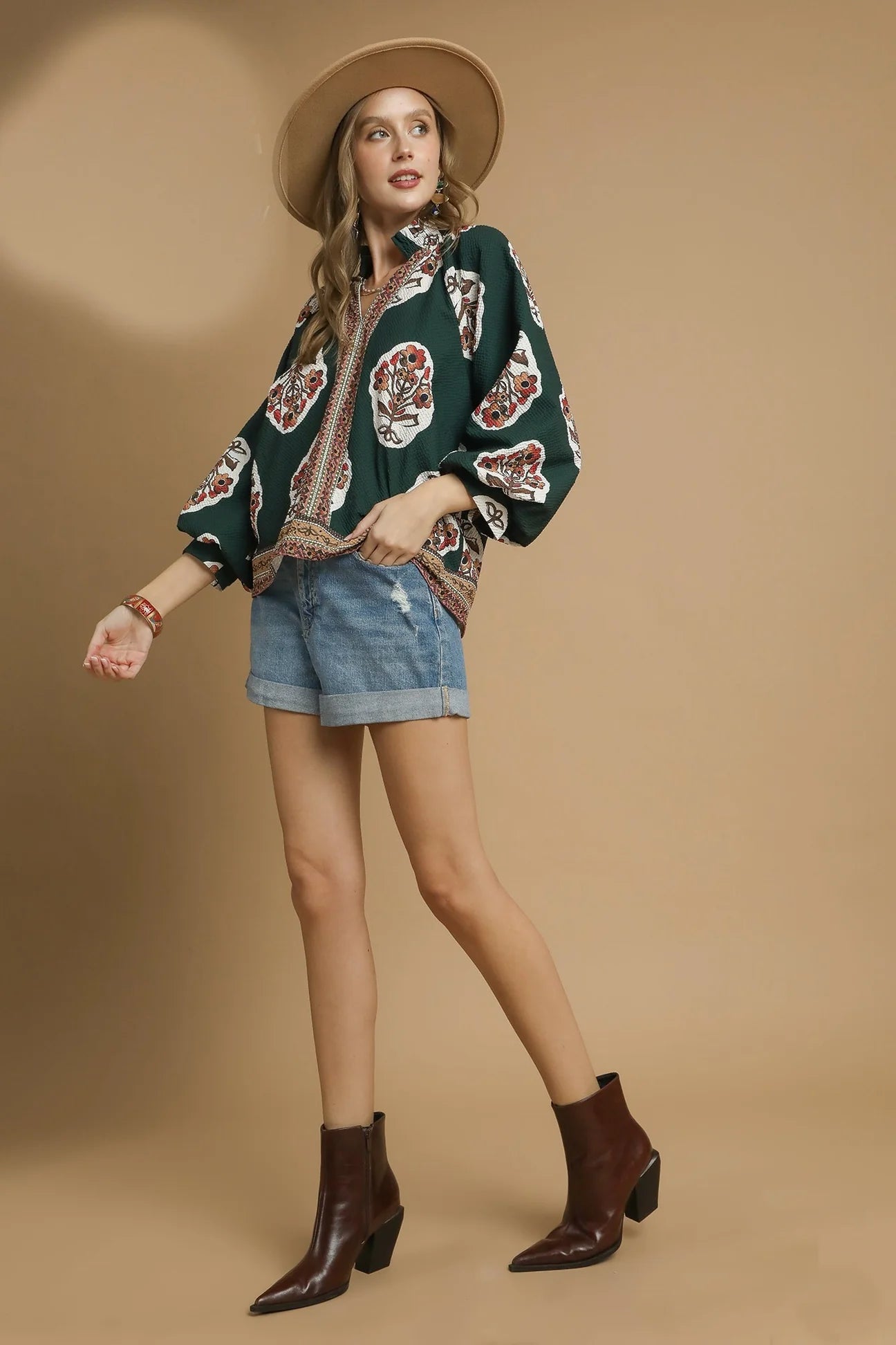 Boho Floral Print Tunic Top