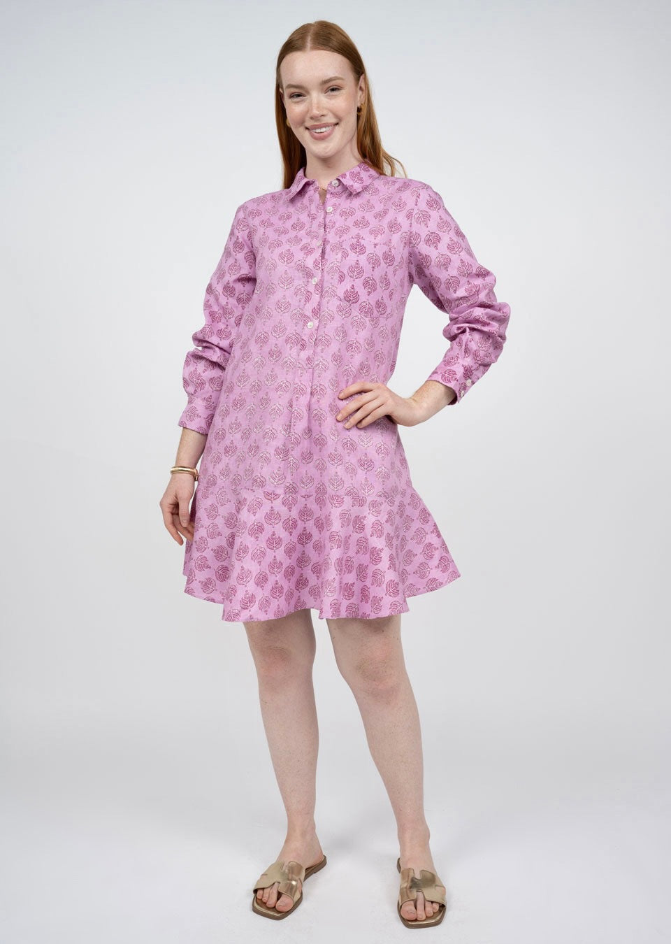 Berry Linen Print Shirt Dress
