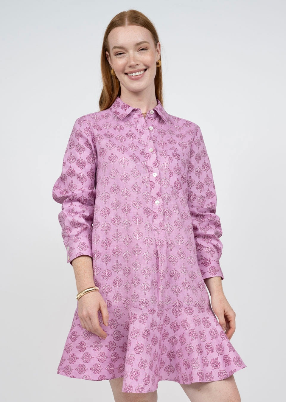 Berry Linen Print Shirt Dress