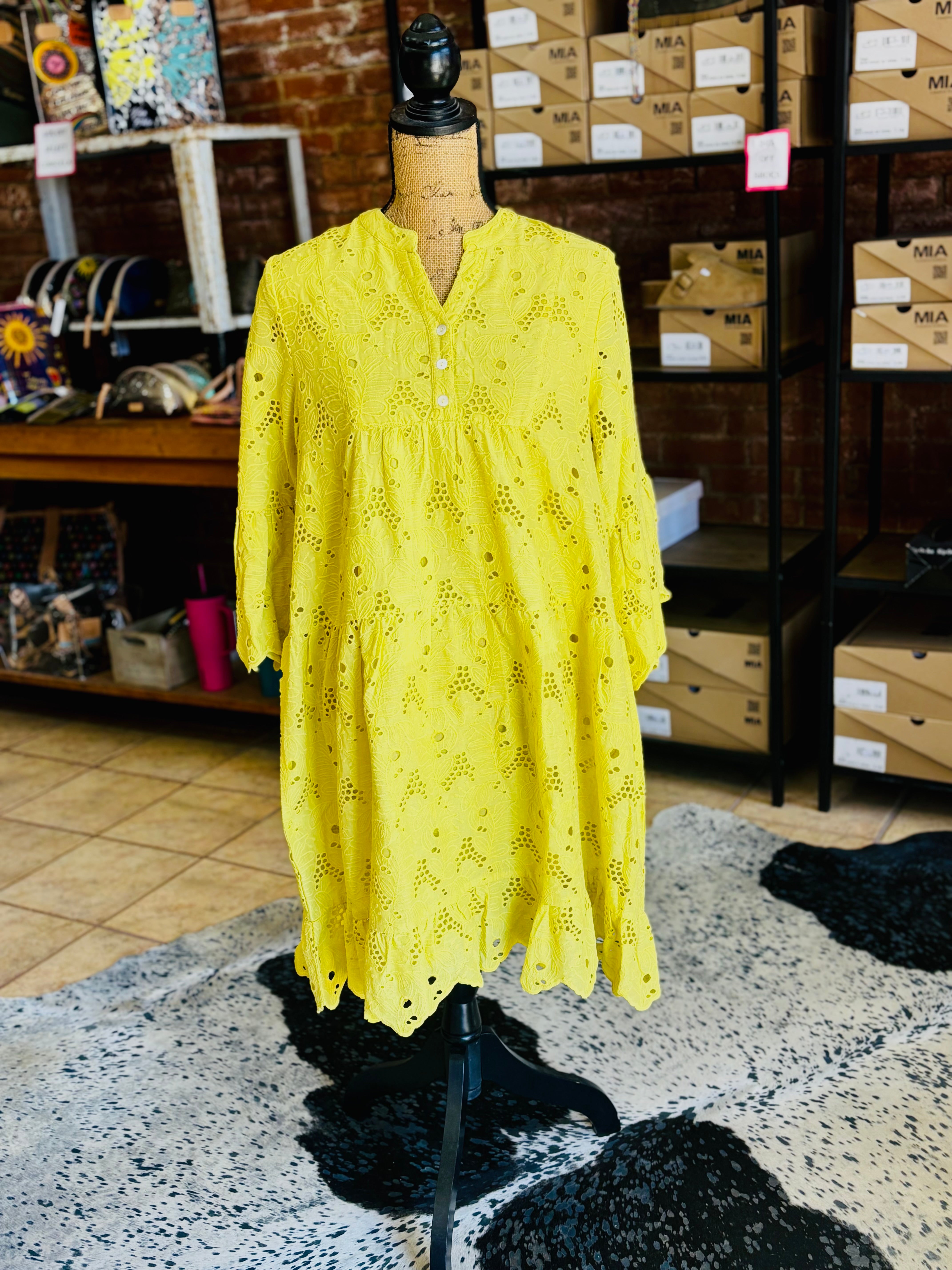 Citron Eyelet Tiered Dress