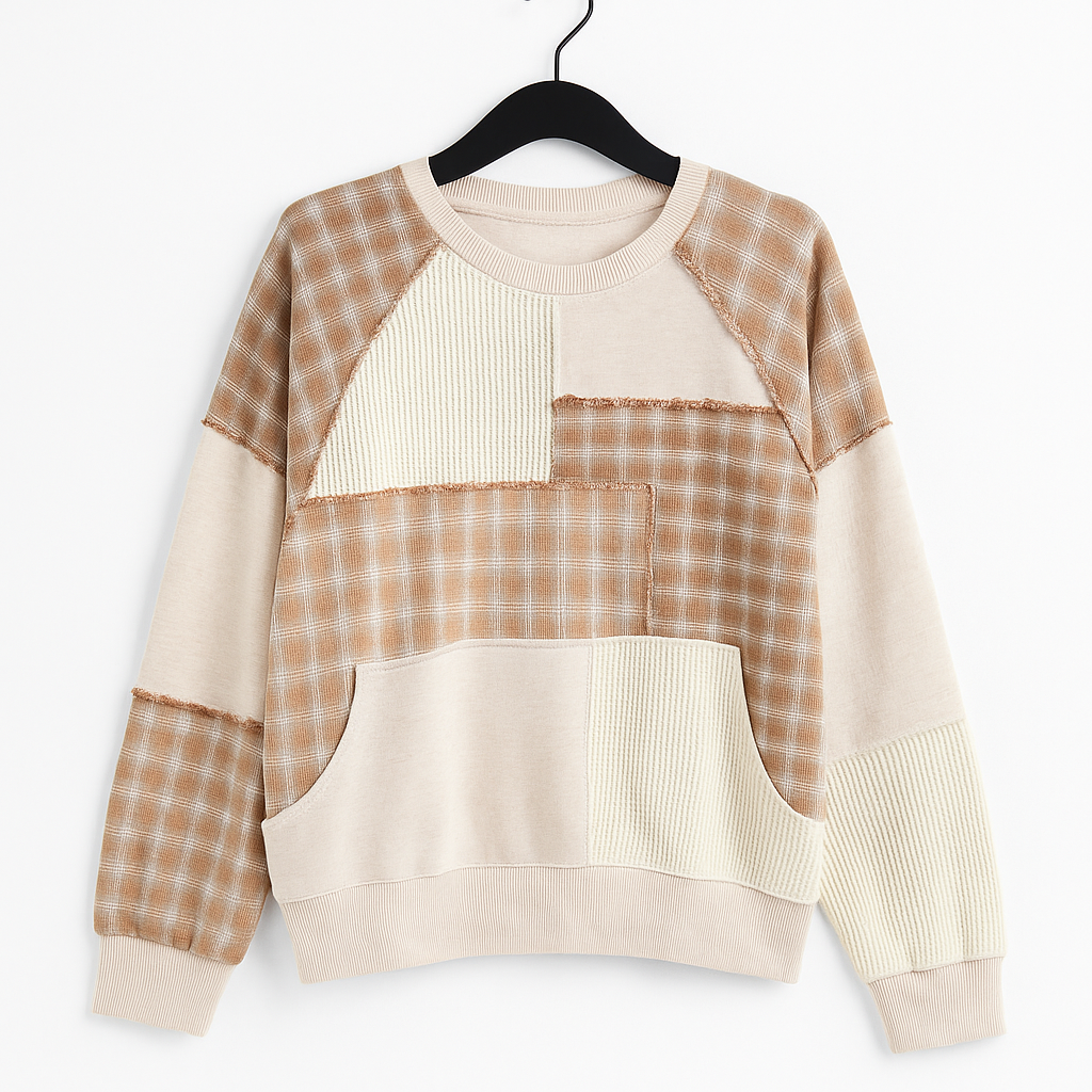 Patchwork Mineral Washed Pullover (oatmeal)