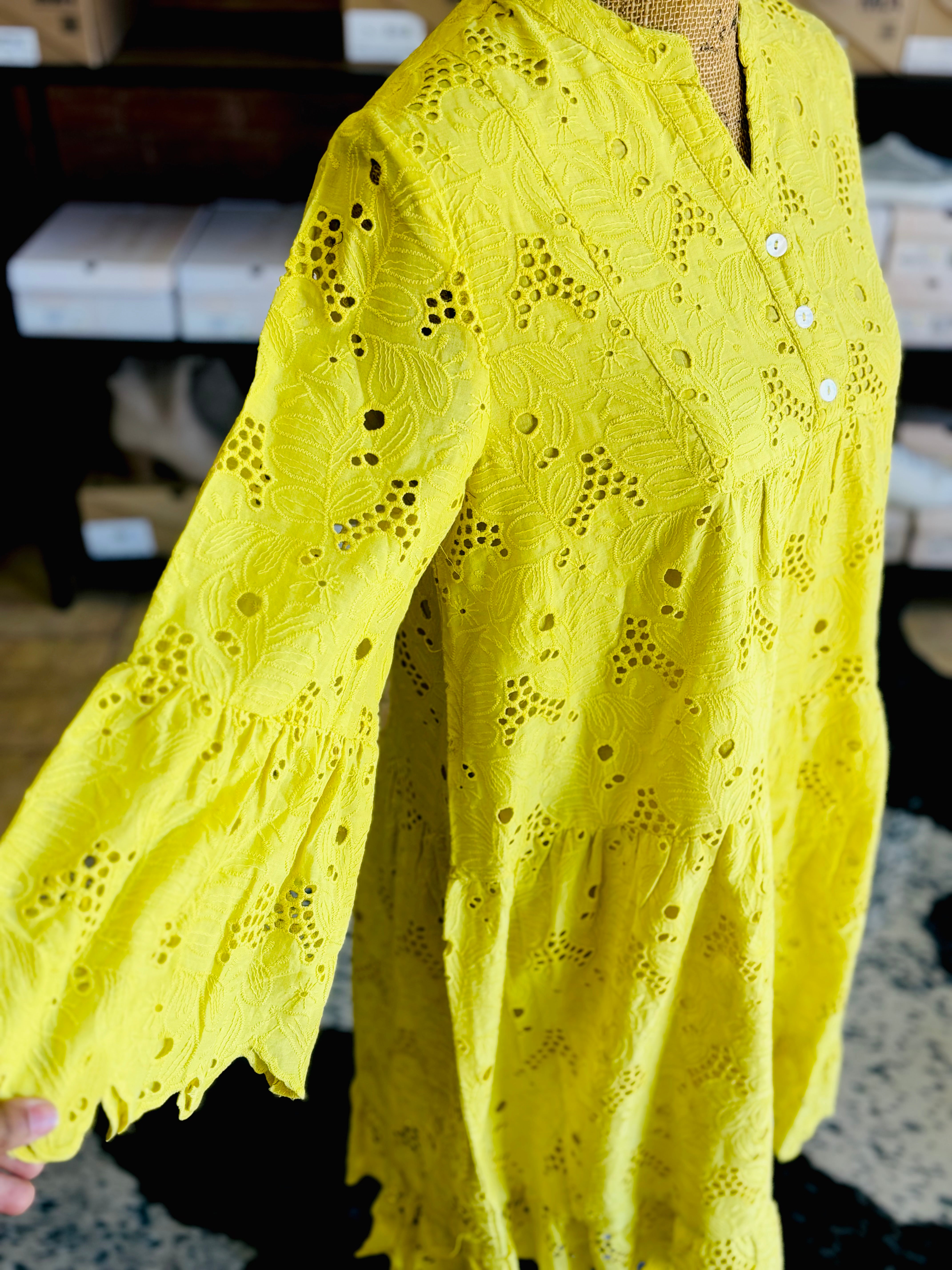 Citron Eyelet Tiered Dress
