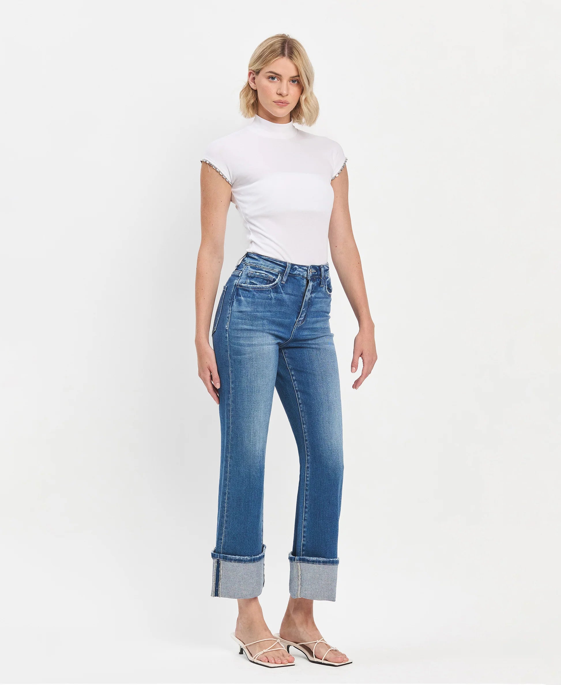 Super High Rise 90's Vintage Cuffed Flare Jeans