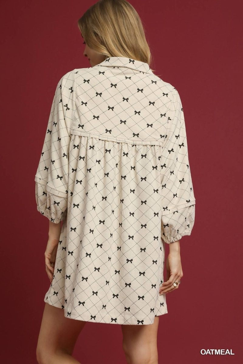 Umgee Oatmeal bow print Dress