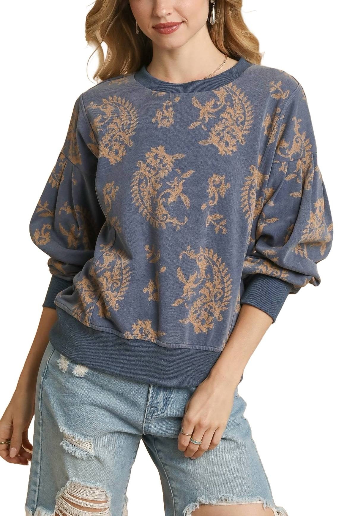 Paisley Print Round Neck Top