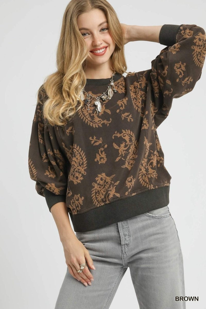 Paisley Print Round Neck Top