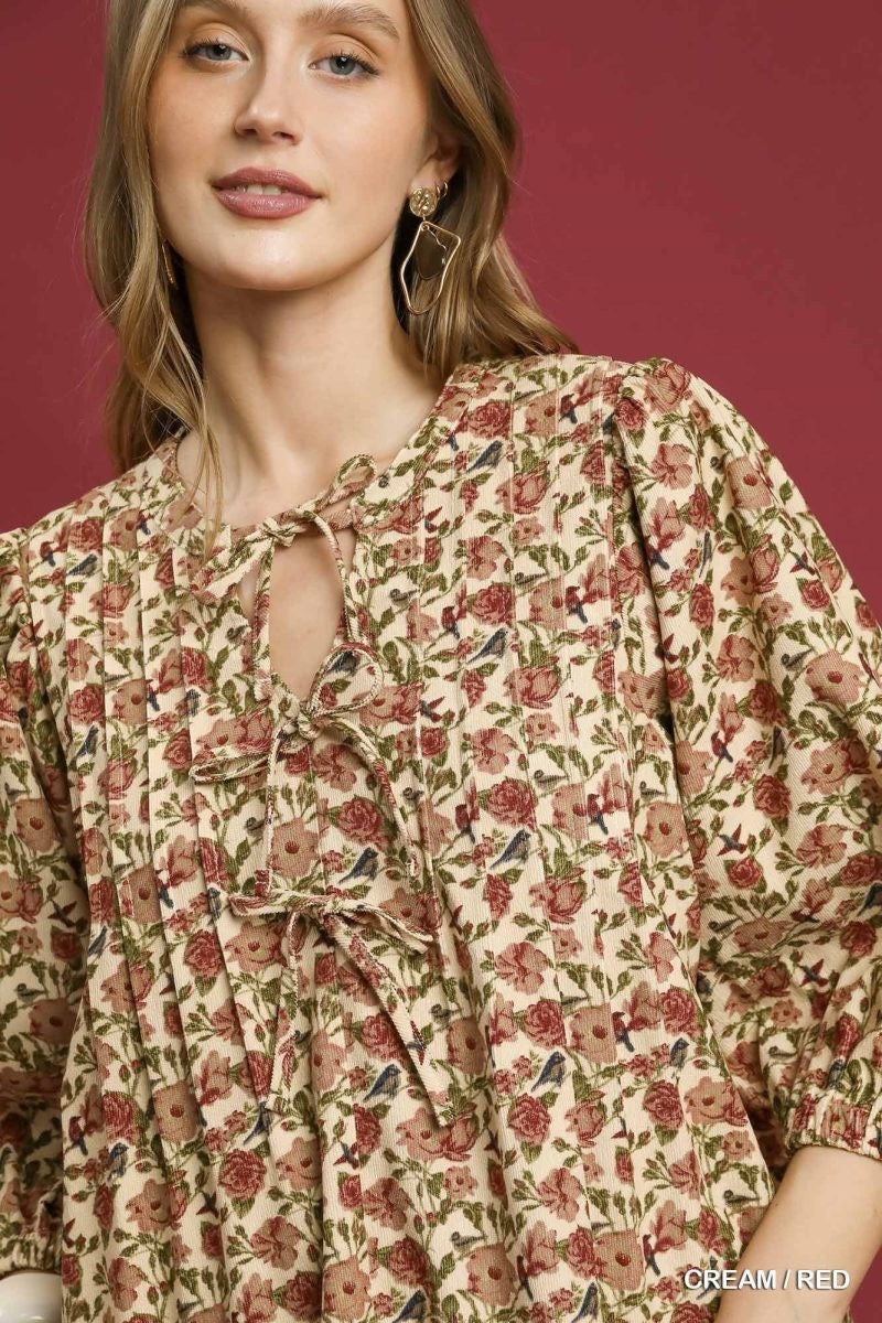 Vintage Floral Pintuck Blouse