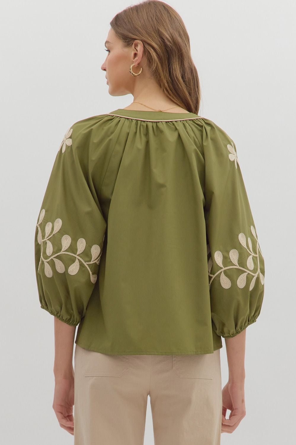 Olive Embroidered Floral Blouse