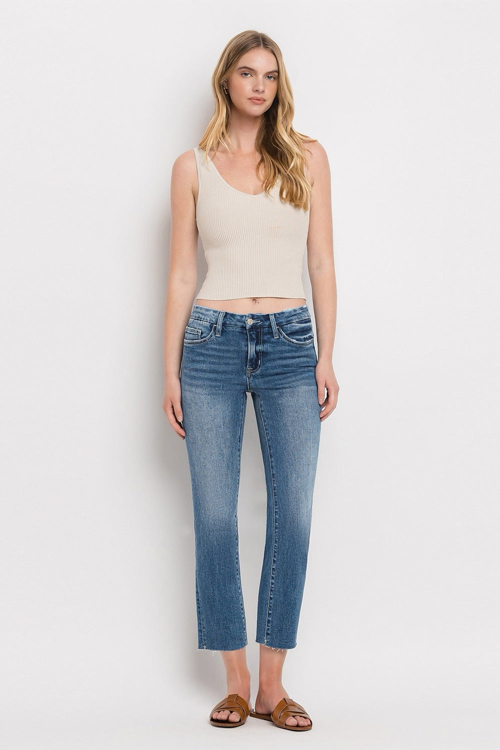 Mid Rise Crop Slim Straight Vervet Jean