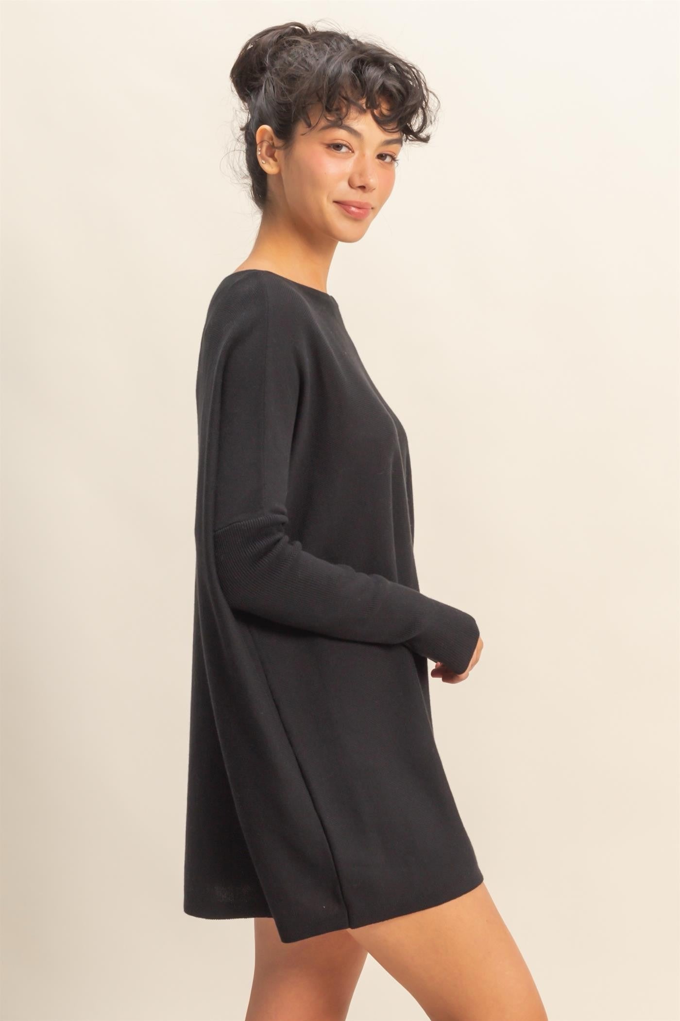 Boat Neck Batwing Sleeve Relaxed Sweater