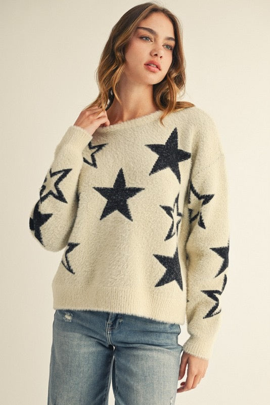 Fuzzy Star Sweater Top