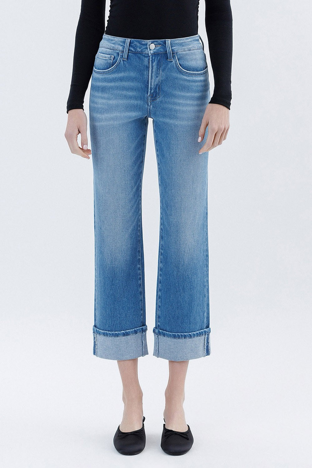 Flying Monkey High Rise Cuffed Crop Straight Jeans