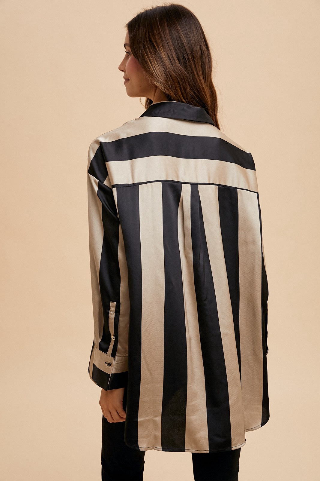 Wide Striped Satin Effect Relaxed Fit Woven Blouse