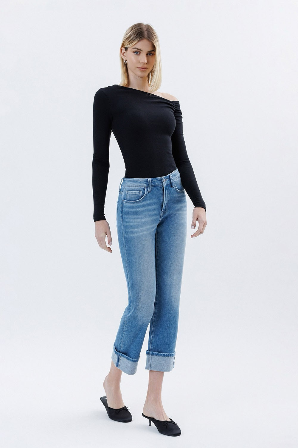 Flying Monkey High Rise Cuffed Crop Straight Jeans