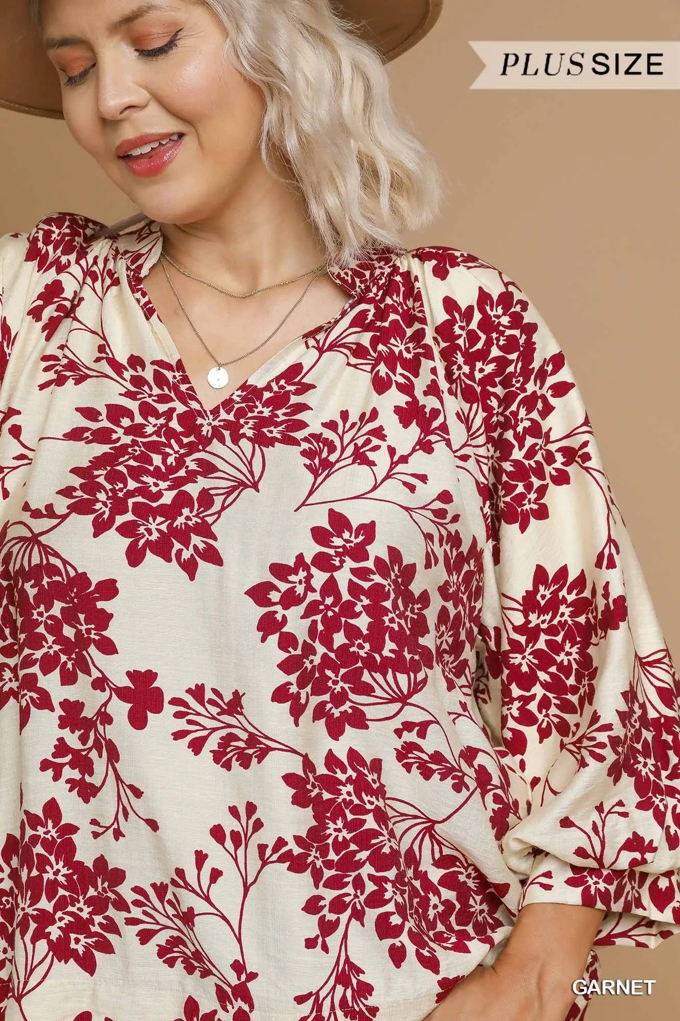 Cherry Blossom Print Scalloped Hem Blouse