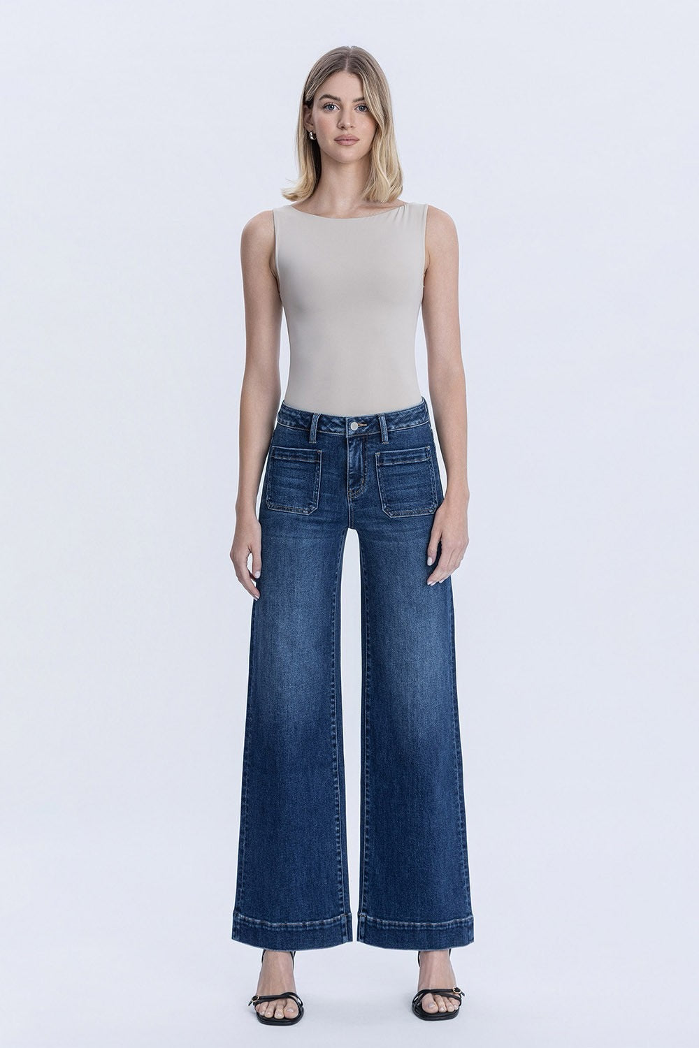 Flying Monkey High Rise Dark Wash Trouser Wide Jeans