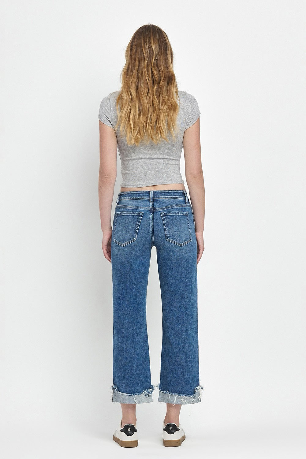 Flying Monkey Mid Rise Raw Cuffed Hem Slim Wide Jeans