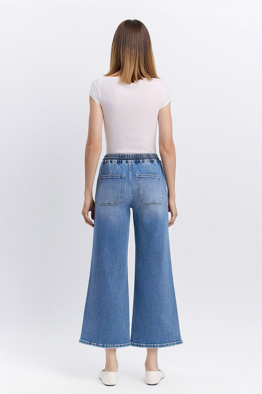 Vervet High Rise Drawstring Waistband Wide Leg Jeans