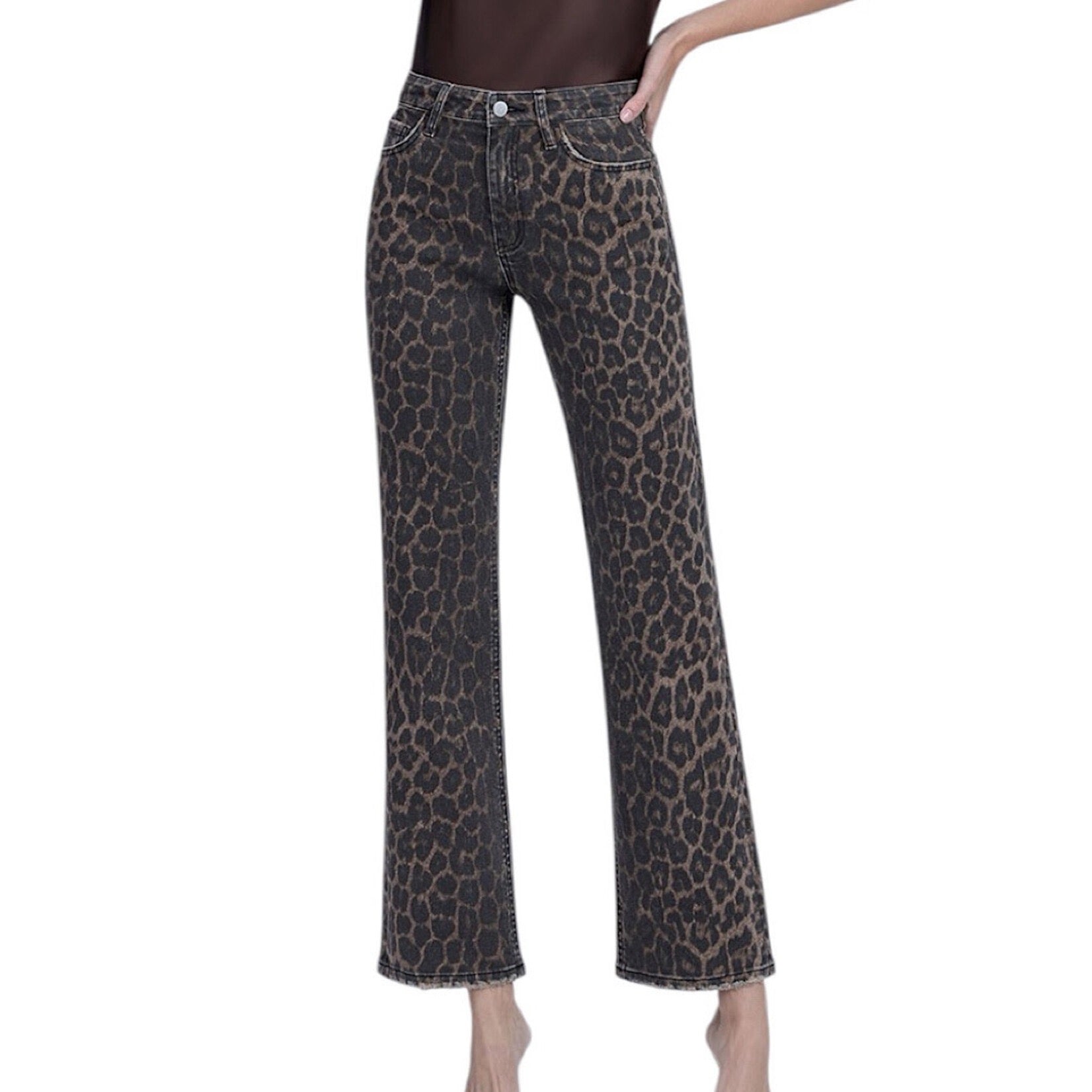 Flying Monkey Leopard Print Slim Wide Leg Jean