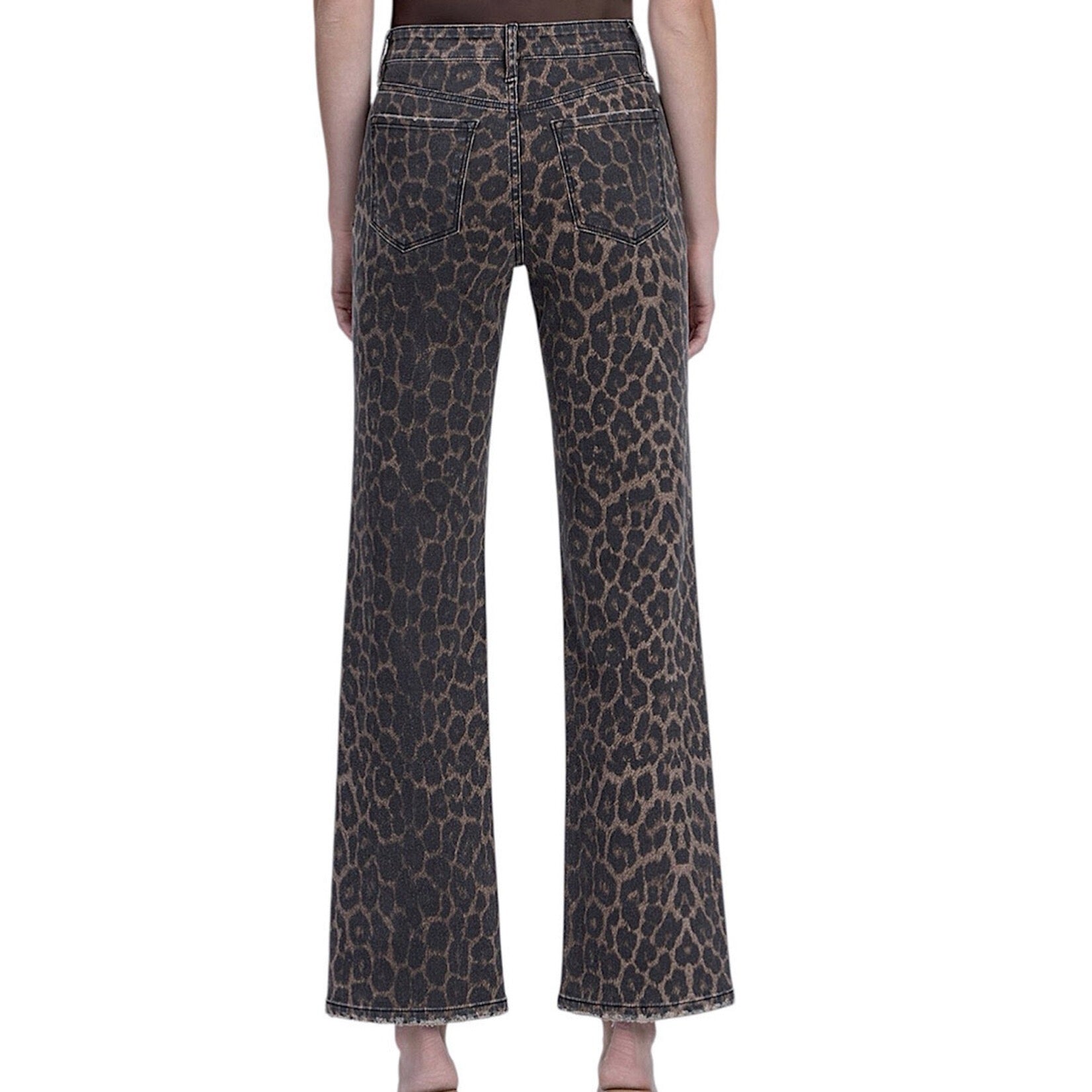 Flying Monkey Leopard Print Slim Wide Leg Jean