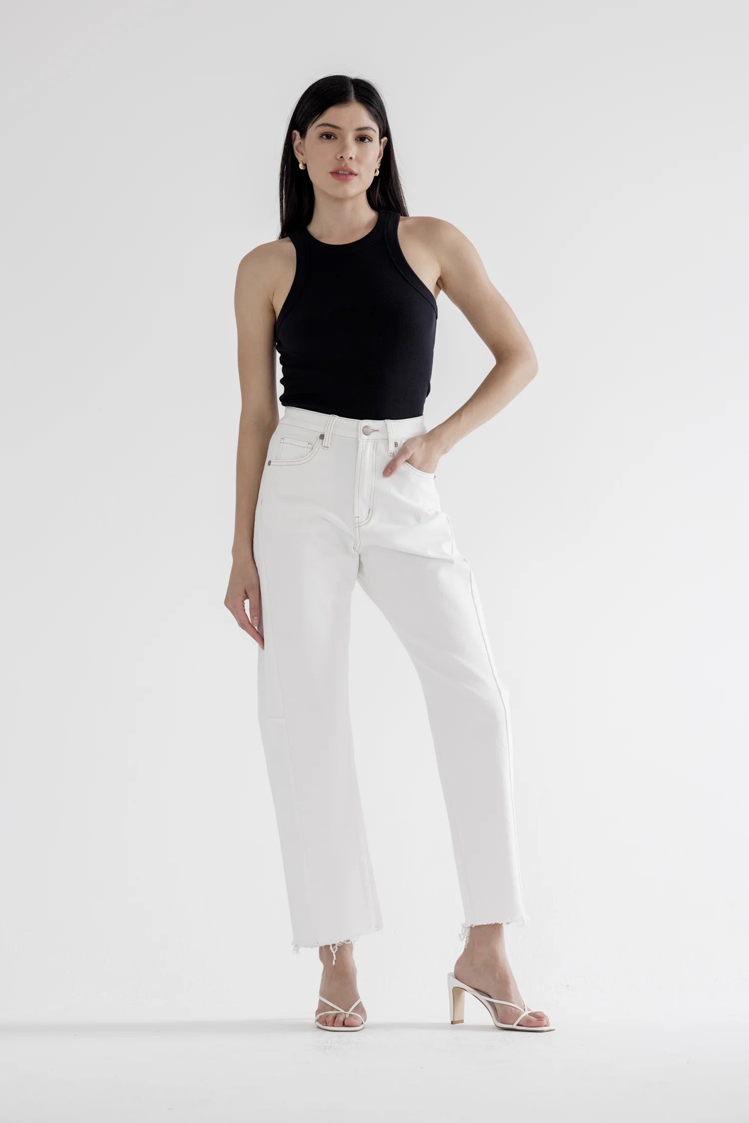 White Mica Super High Barrel-Leg Jean