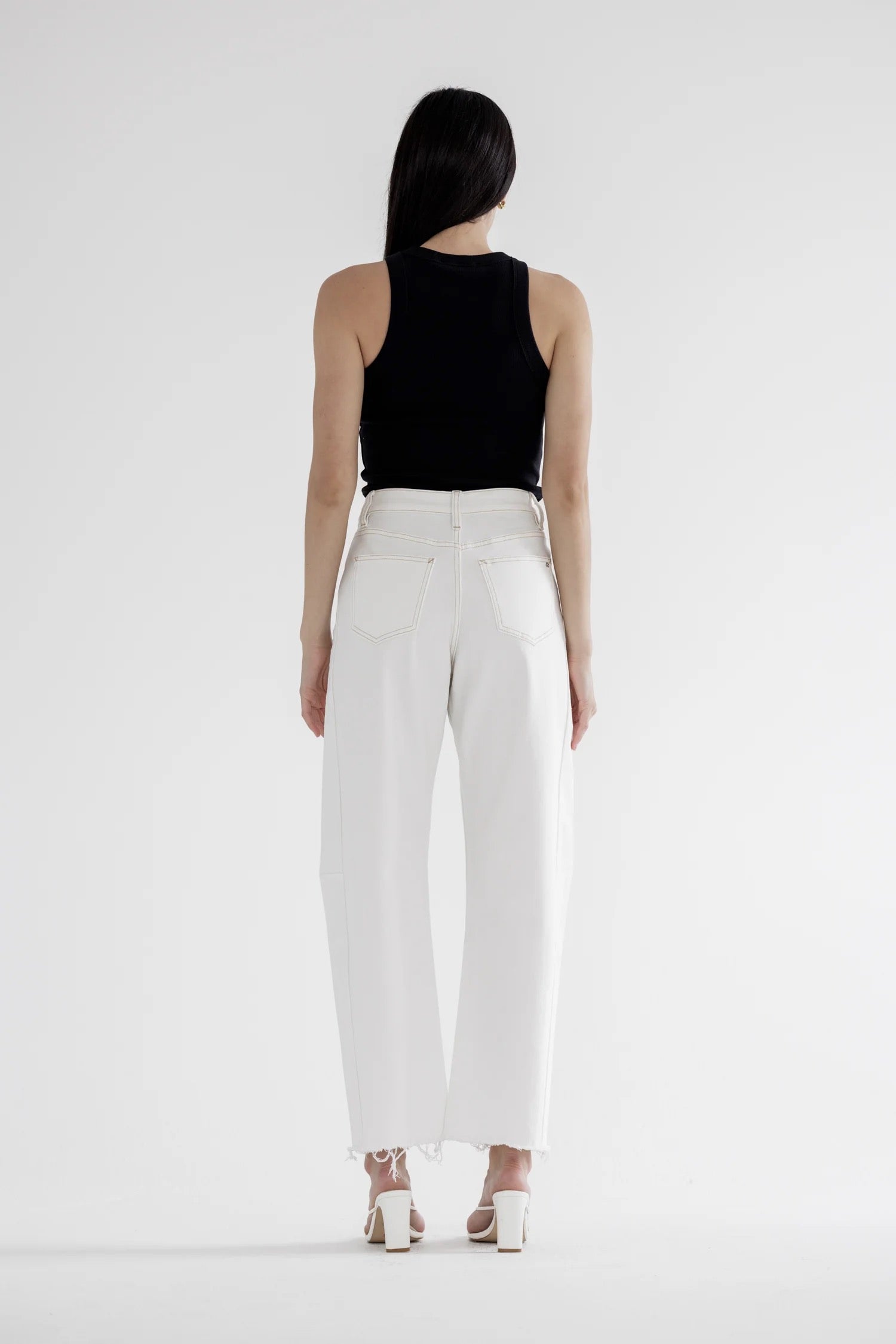 White Mica Super High Barrel-Leg Jean