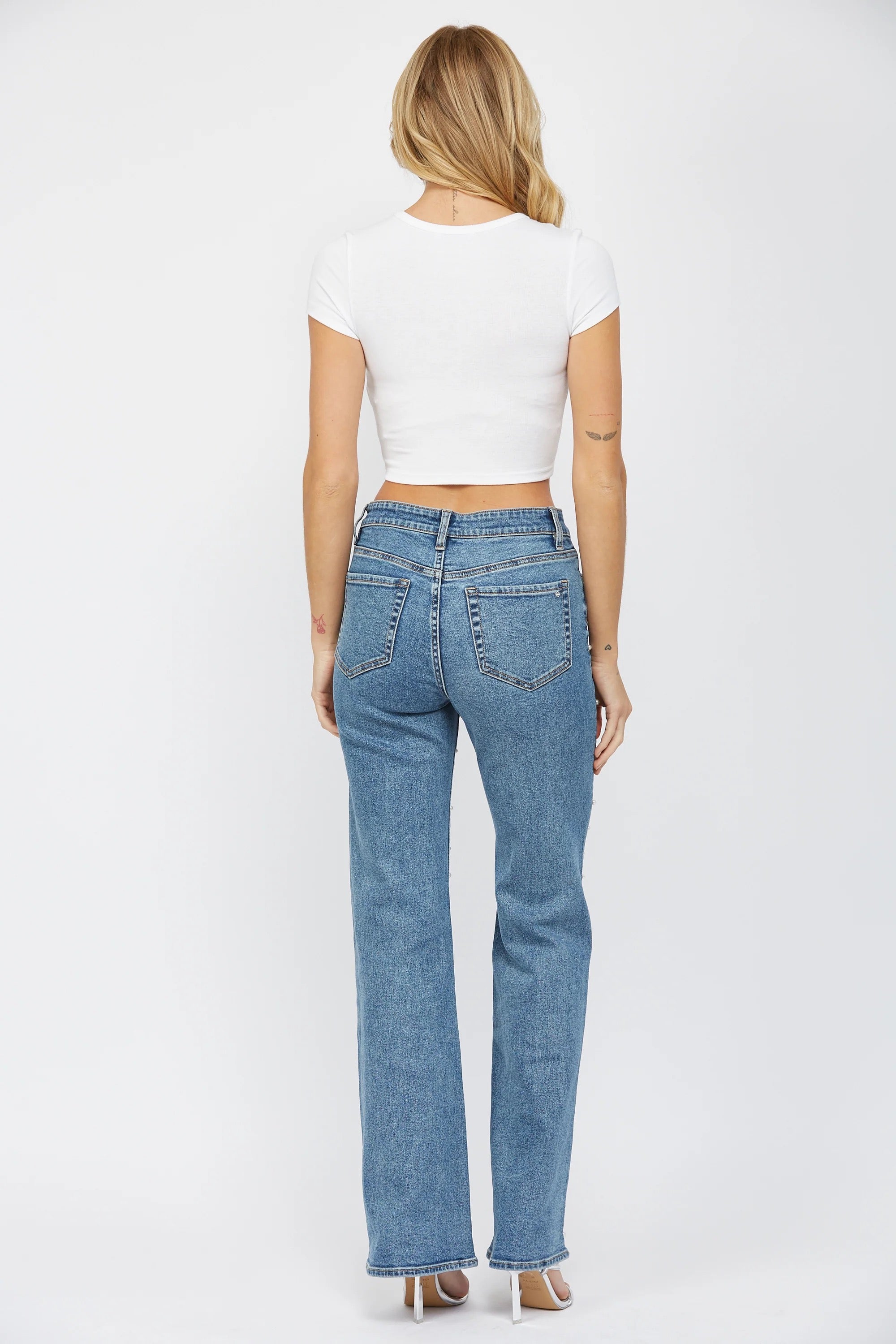 Mica Pearl and Rhinestone Embellished Jean