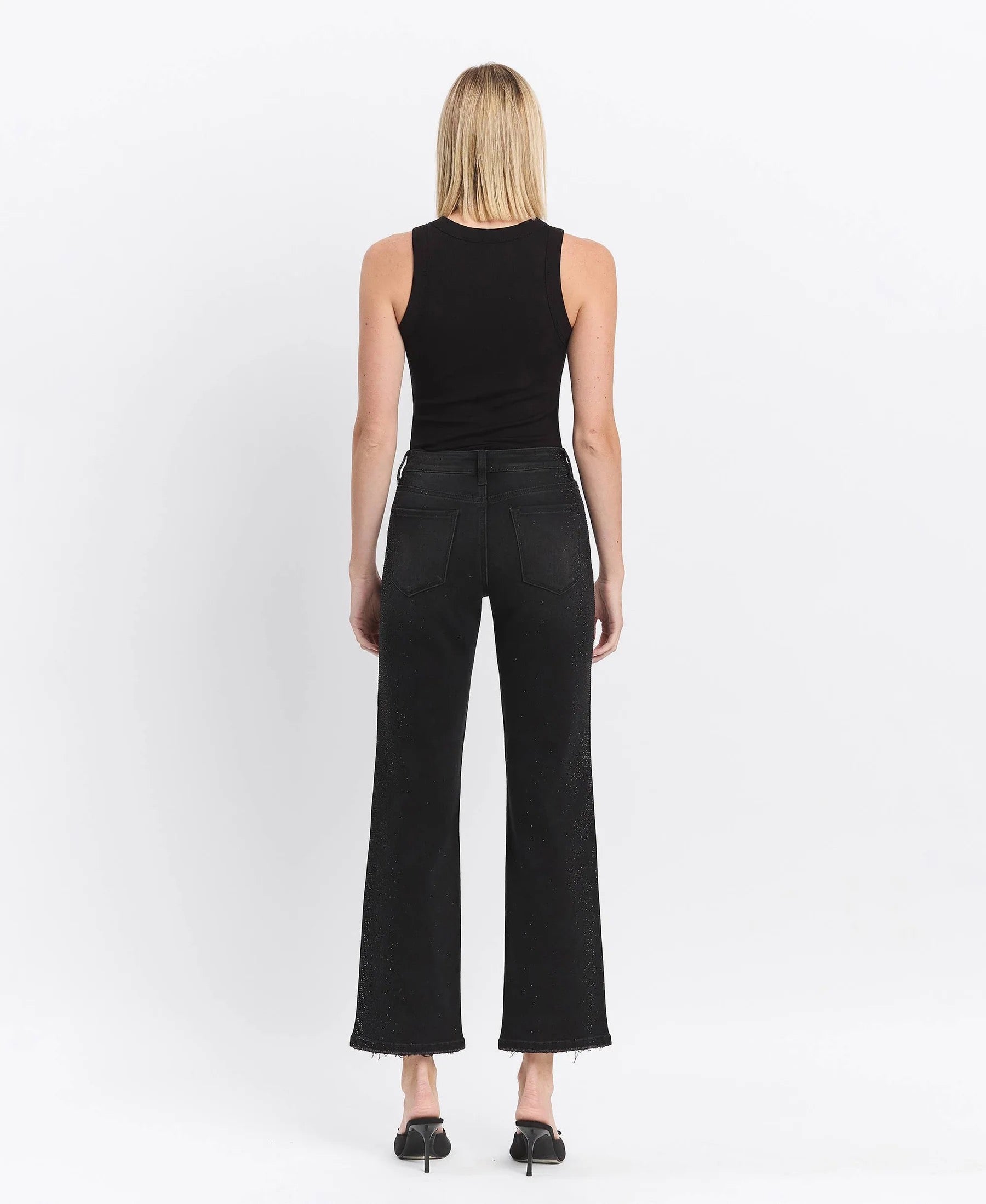 High-Rise Slim Wide Leg w/ Rhinestones