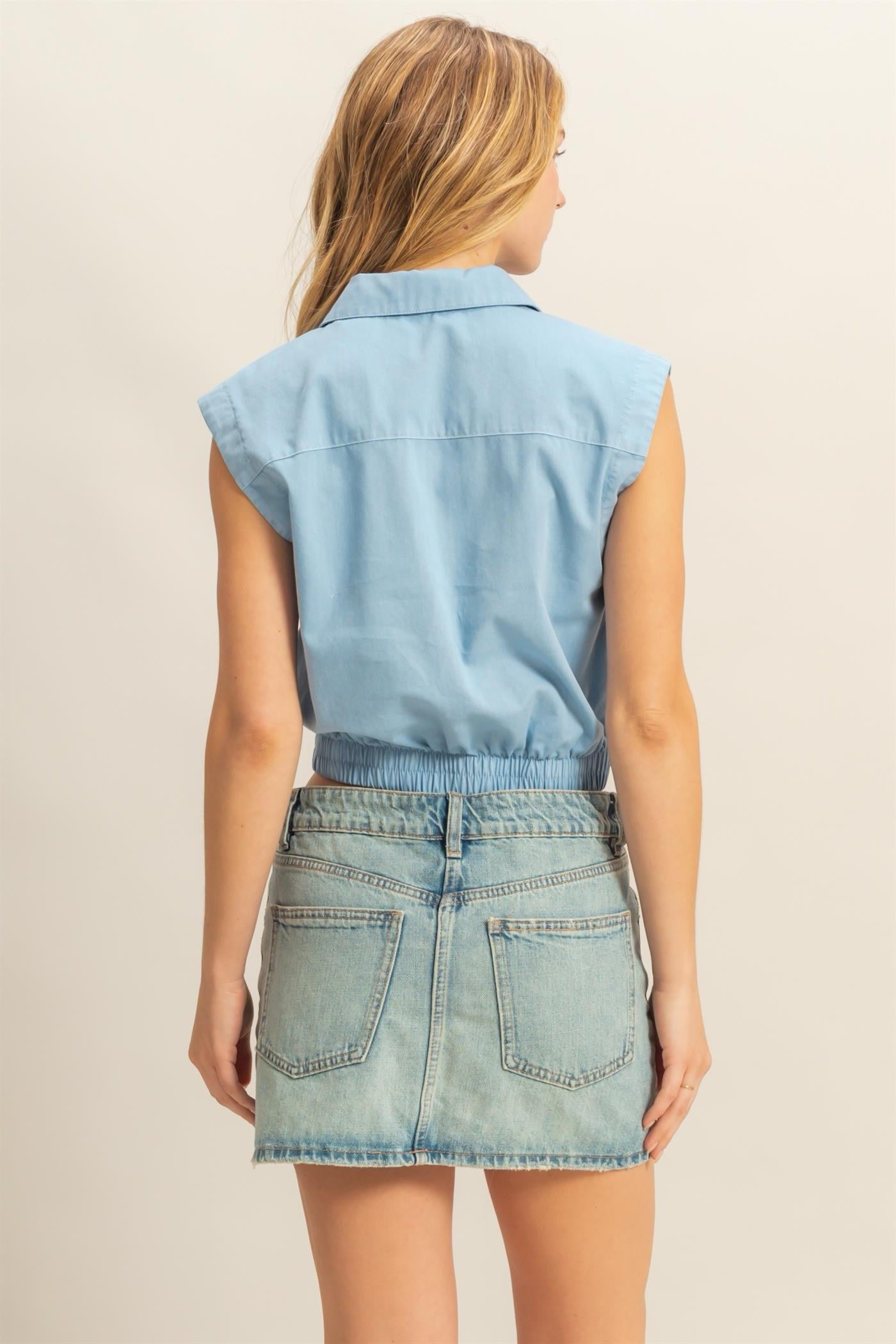Baby Blue Woven V-Neck Top
