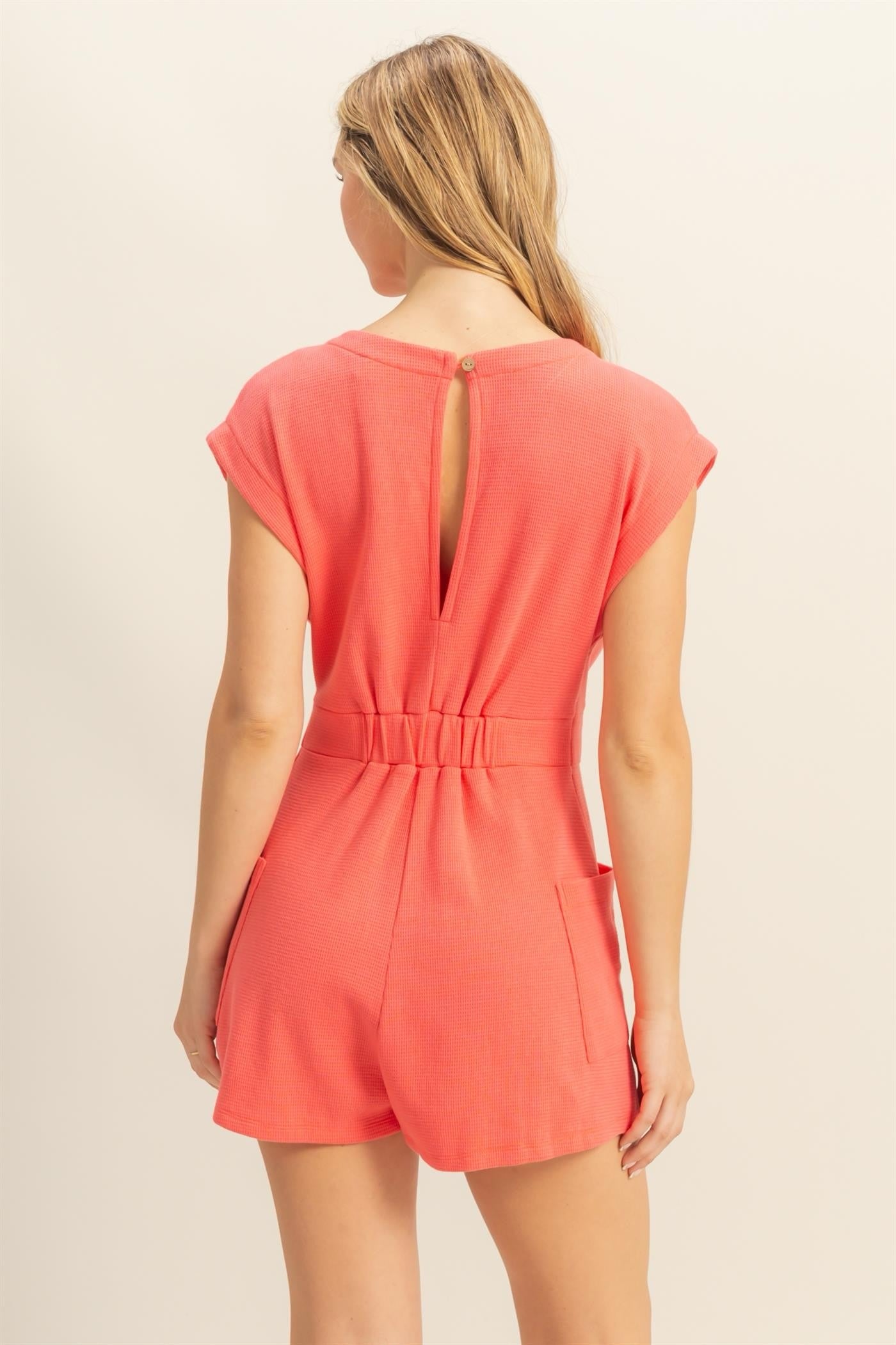 Coral Knit Bow Detail Romper