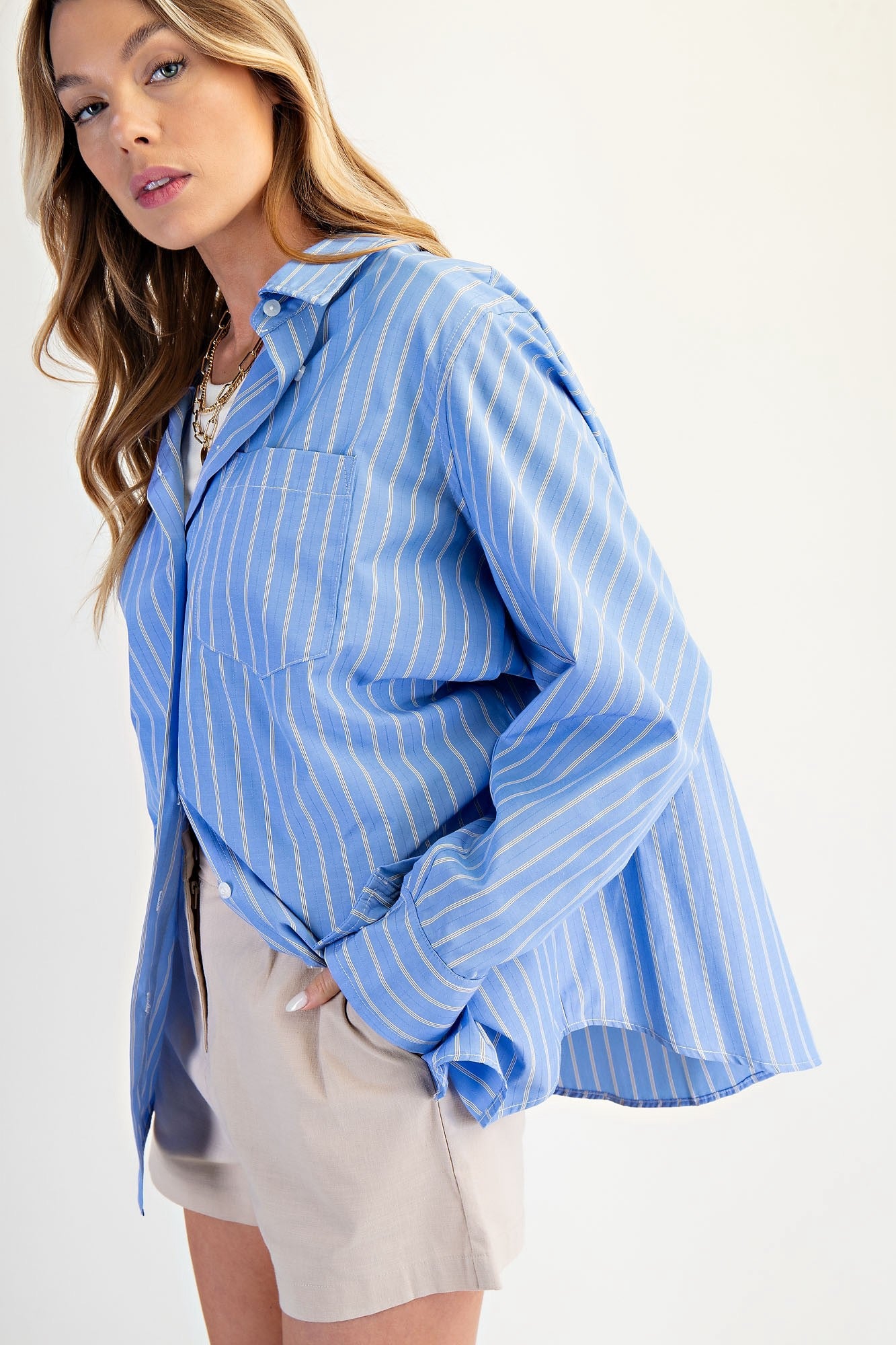 Oversized Striped Button-down Shirt