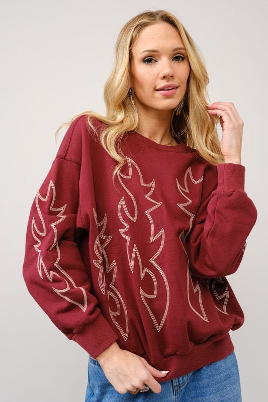 Western Boot Stitch Pullover Sweatshirt