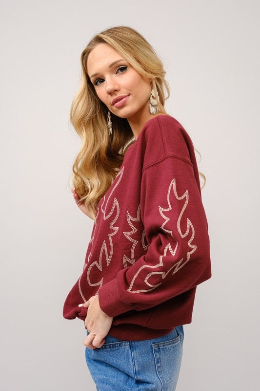 Western Boot Stitch Pullover Sweatshirt