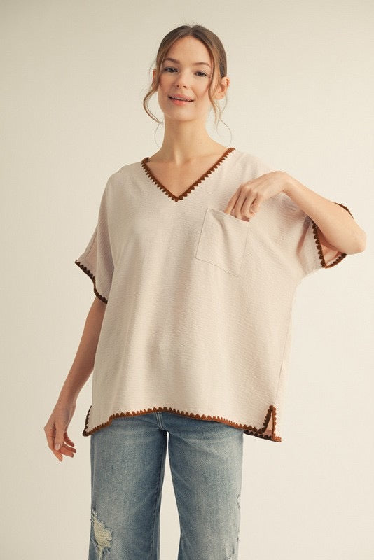 Oatmeal Shell Stitched Top