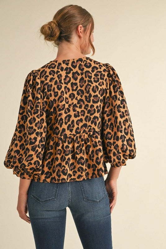 Leopard Print Peplum Tie Top