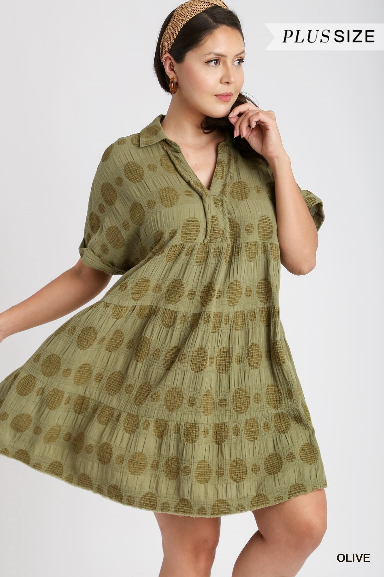 Umgee Olive Swiss Dot Dress