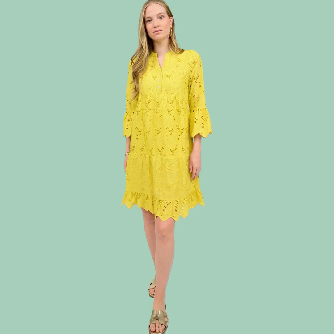 Citron Eyelet Tiered Dress