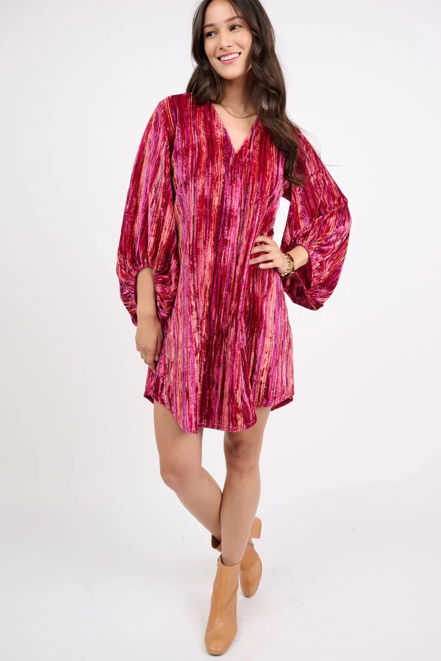 Ivy Jane V-Neck Velvet Striped Dress