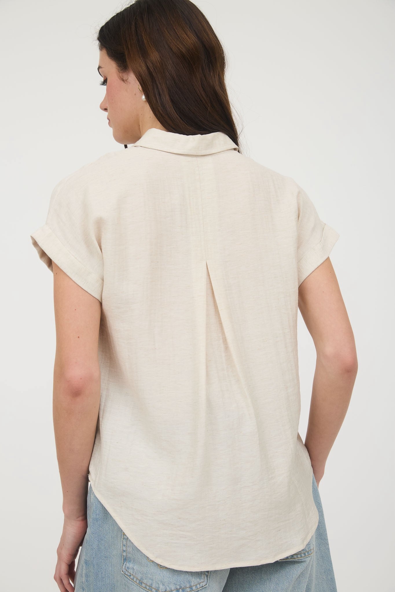 Collared Cuff Sleeve Back Pintuck Shirt