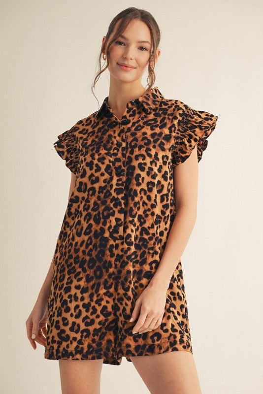 Leopard Print Ruffled Rompers