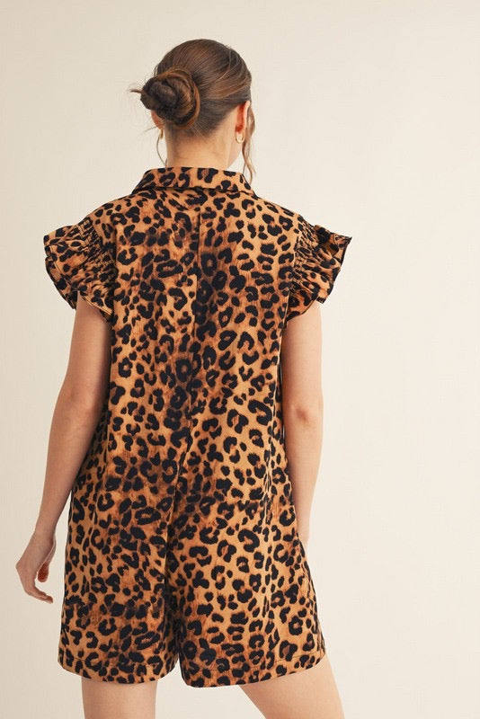Leopard Print Ruffled Rompers