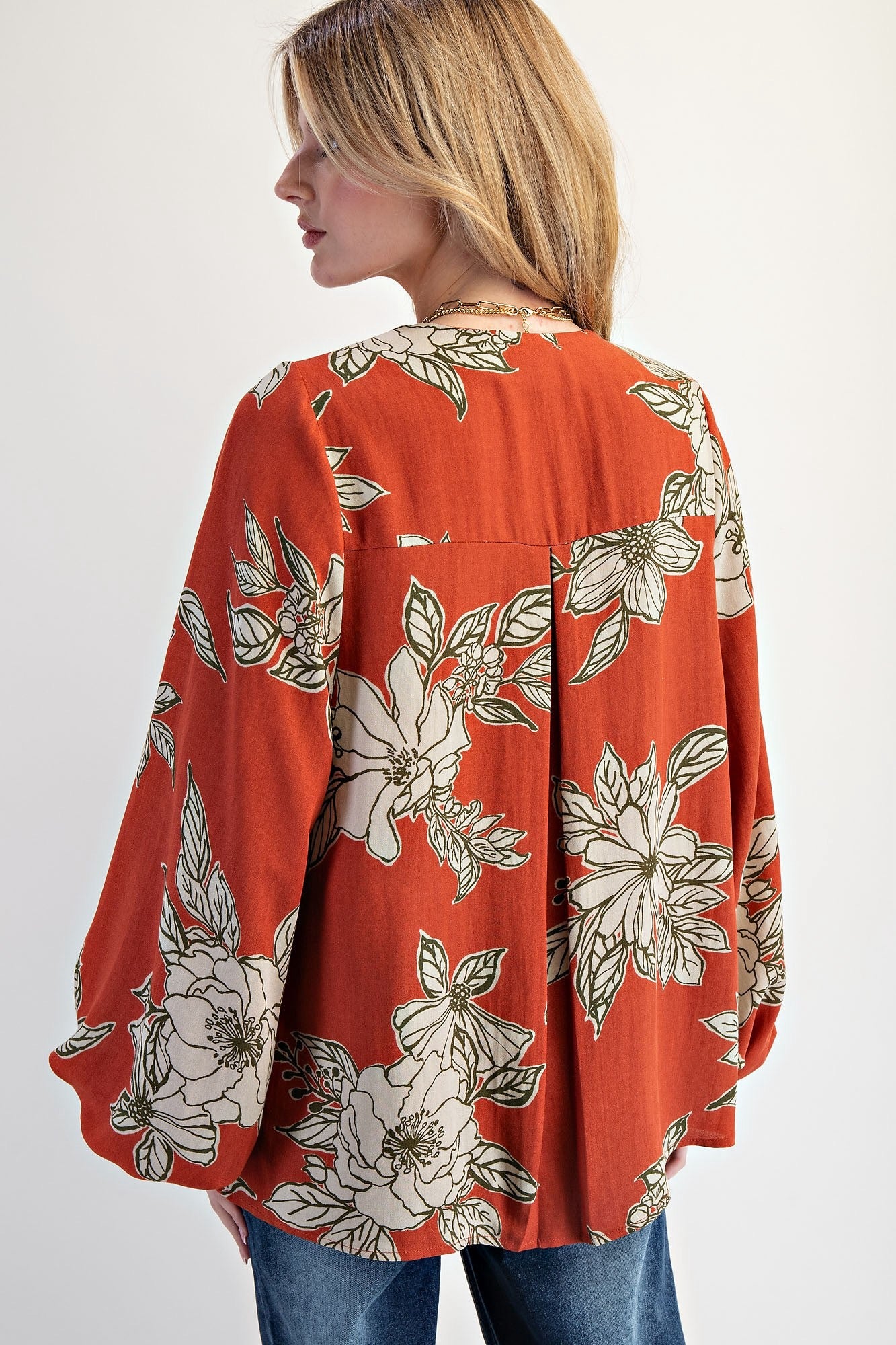 Printed V Neck Loose Fit Top