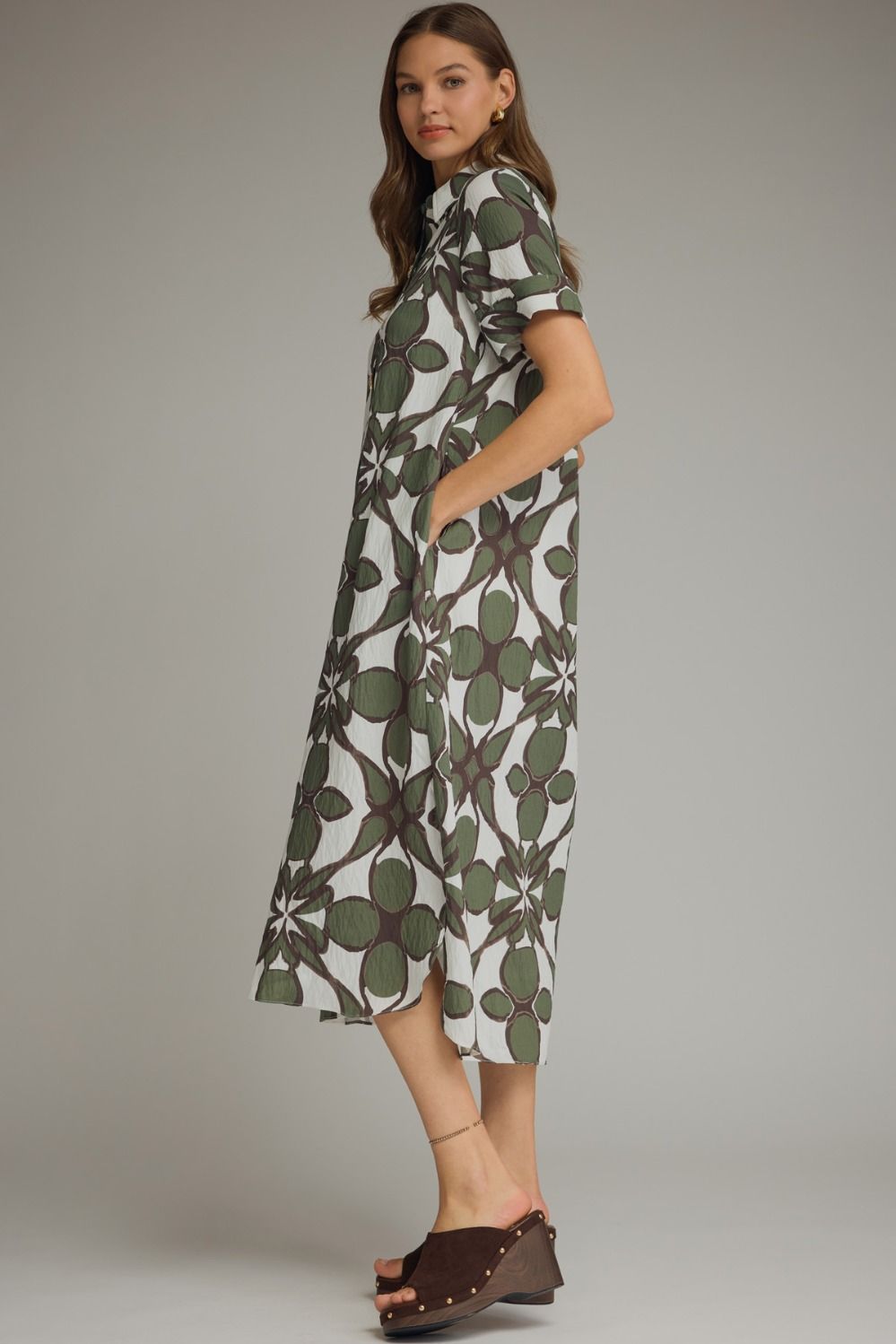 Olive Printed Shirt Dress