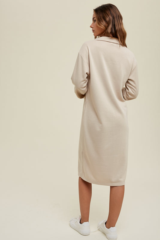 Natural Terry Half-Zip Midi Dress