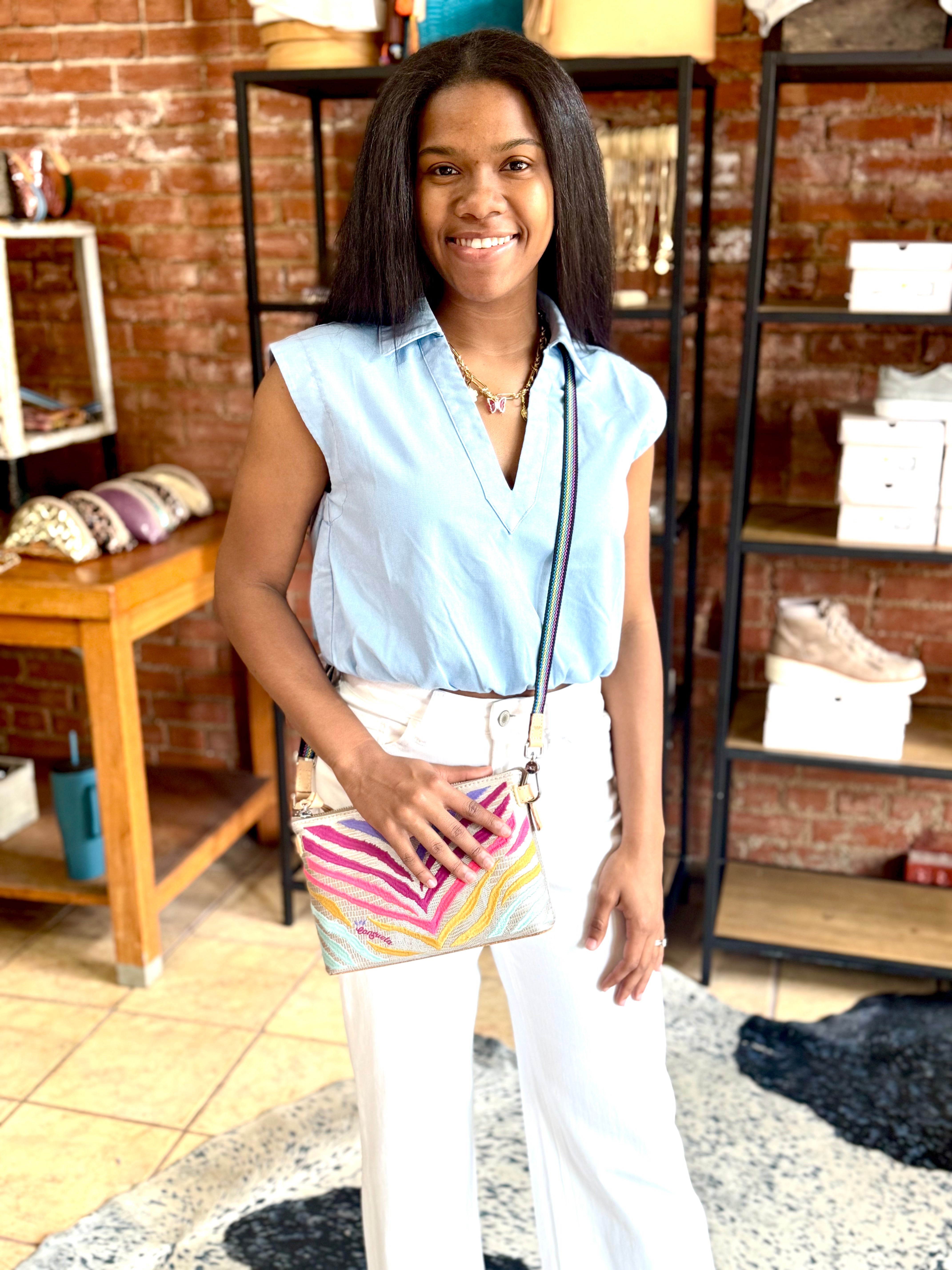 Baby Blue Woven V-Neck Top