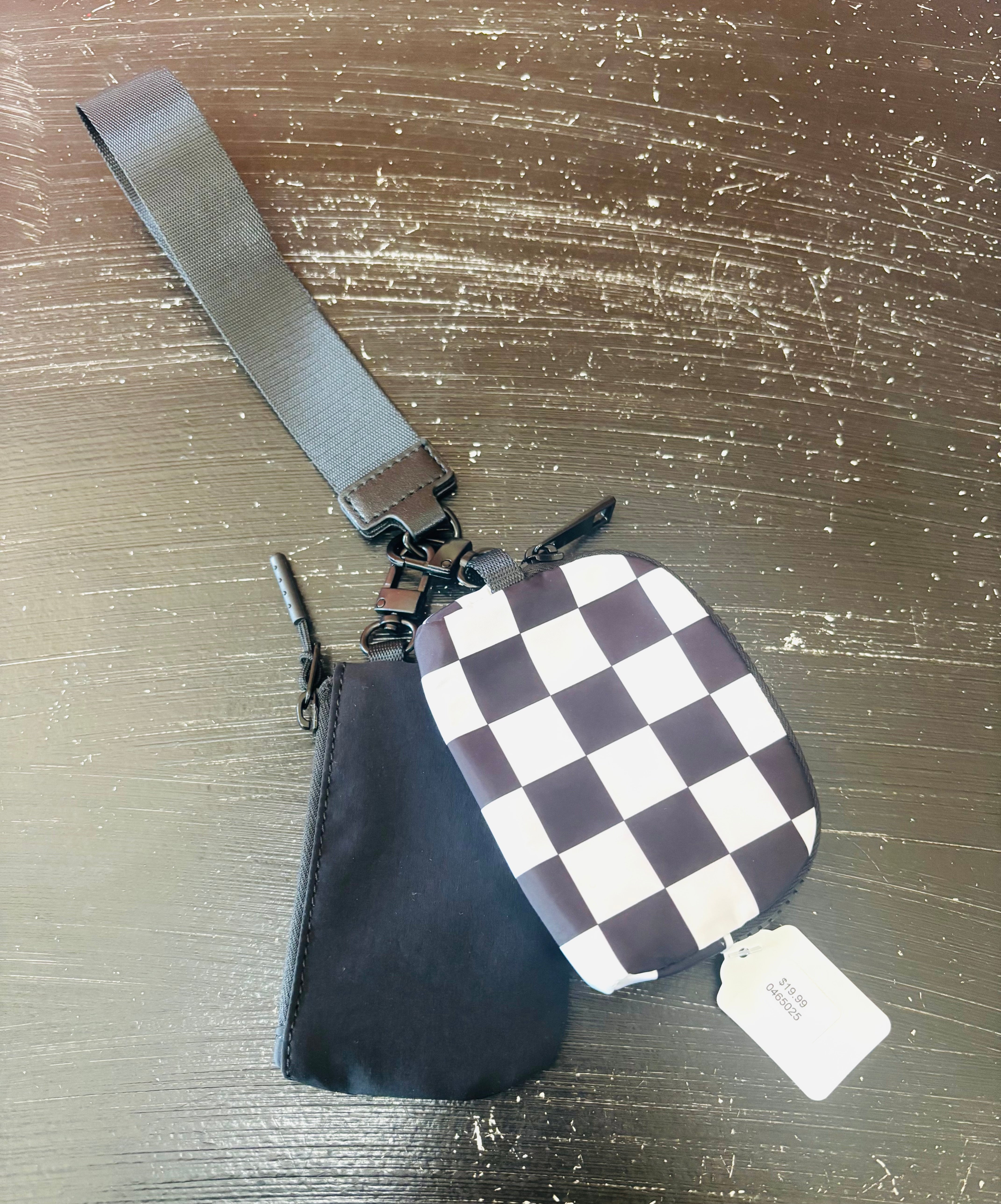Dual Pouch Checkered Key Chain Wristlet Wallet
